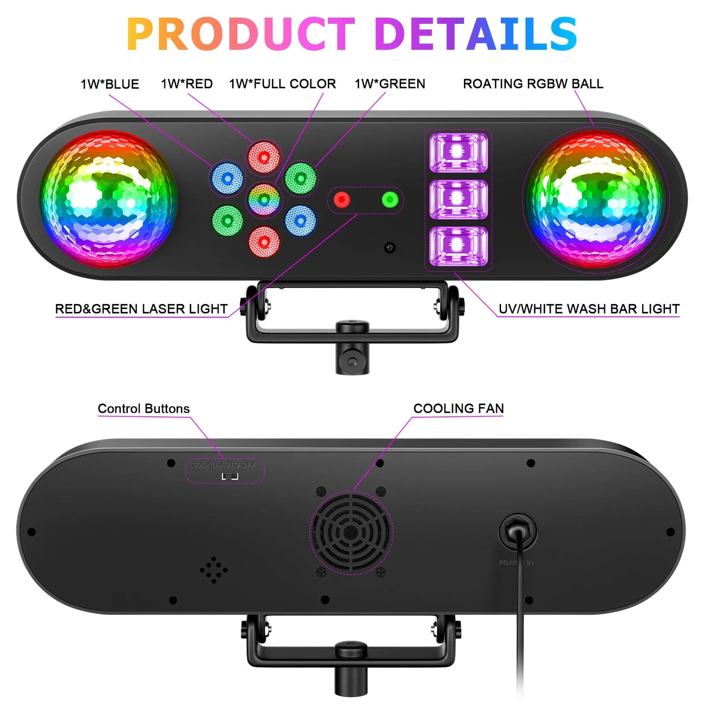 U'King Mini 5-in-1 Stage Effect Light - Sound Activated DJ Party Strobe & Magic Ball with Remote