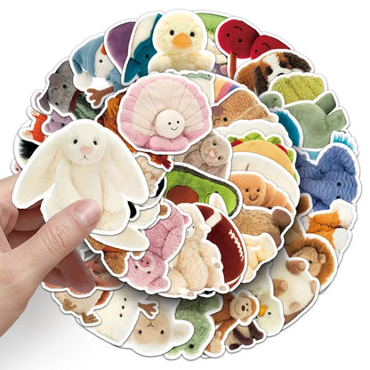 Cute Cartoon Plush Stickers - 10/51pcs Rabbit Bear Penguin Decals for Kids DIY Decor Guitar Car Bike Wall Art