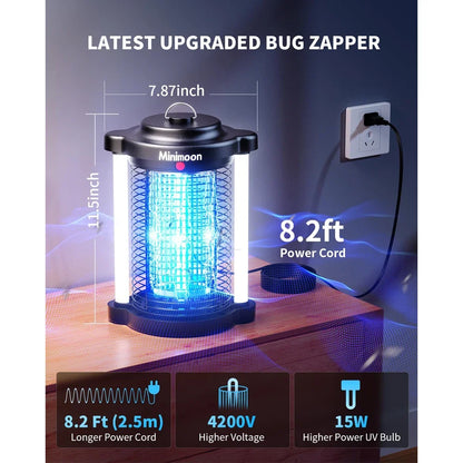 Minimoon Bug Zapper - 4200V Outdoor Electric Mosquito & Fly Trap with Dual LED Light