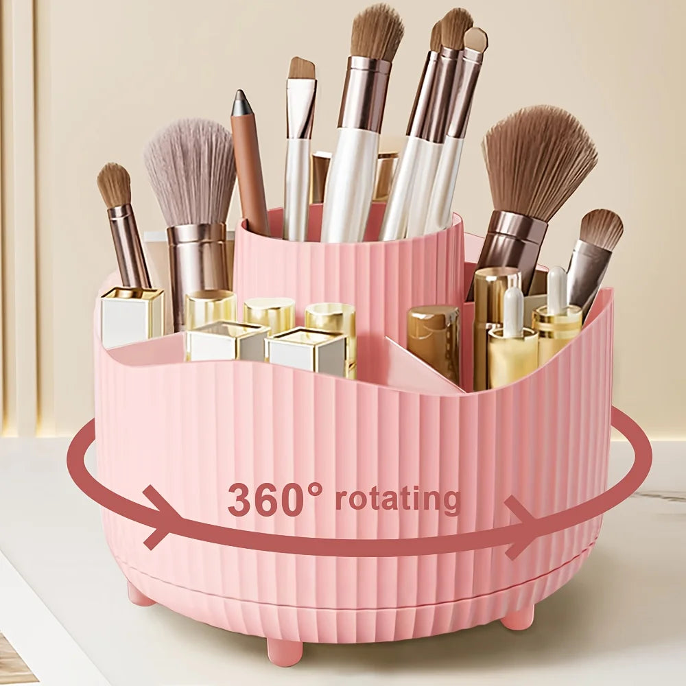 360° Rotating Makeup Brush Holder - 5 Slot Cosmetic Organizer for Brushes, Skincare & Vanity Storage