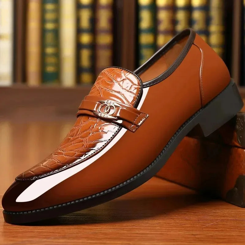 Men's Pointed Toe Patent Leather Dress Shoes - Slip-On Wedding & Business Loafers