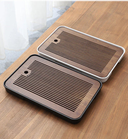 Square Bamboo Tea Tray with Drainage — Elegant Kung Fu Tea Set Tablett for Adults, Simple Chaban Tray for Tea Parties