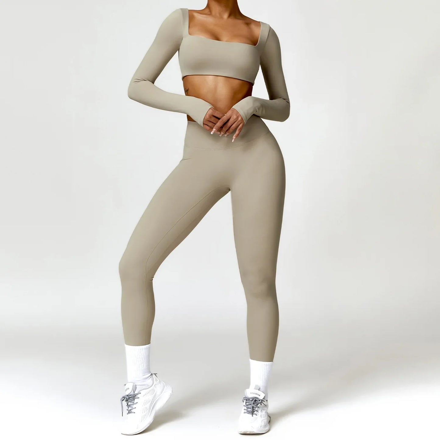 2Pcs Women's Yoga Sports Set - Quick Dry Long Sleeve Workout Tracksuit for Gym & Running
