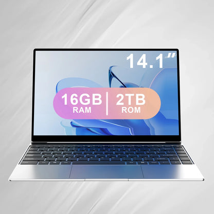 Ultra Slim 14.1" Laptop – Intel N3700, 16GB RAM, 2TB SSD, Windows 11 Pro, Full HD Notebook for Office & Study