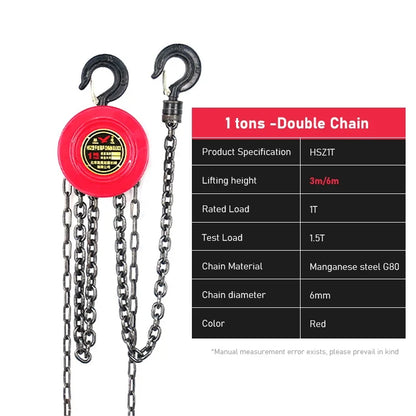 3M Heavy Duty Manual Chain Hoist - Hand Chain Block with Hook for Industrial & Construction Lifting
