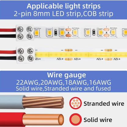 8mm Solderless LED Strip Connectors - Single Color Tape Light Fixed Clamps for Easy LED Installation