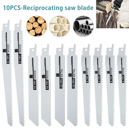 10PCS Reciprocating Saw Blades - Multi Material Cutting Set for Wood Metal Plastic Pipe and Power Tools