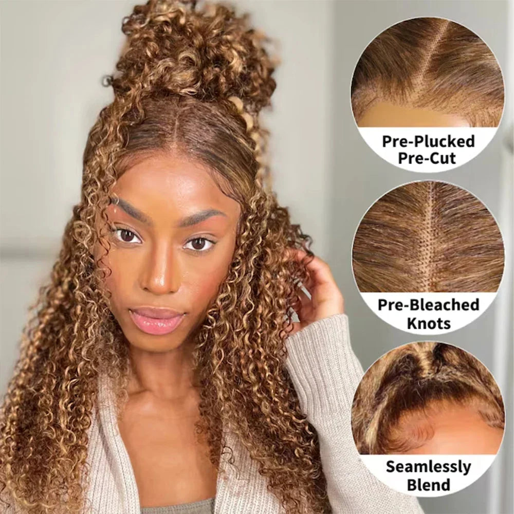Highlight Invisi-Strap HD 360 Lace Front Wig – 250 Density Deep Curly Pre-Plucked Human Hair Full Lace Wig