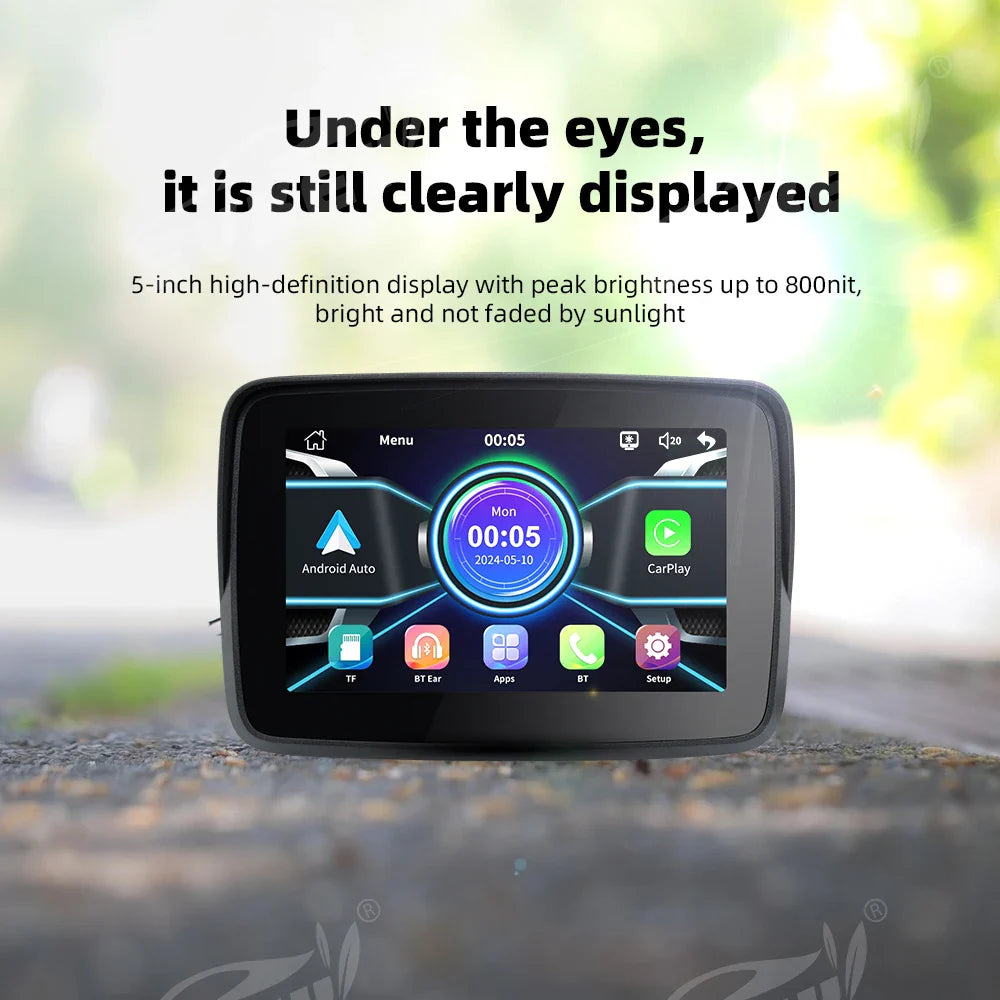 EVKEY MTC13 Motorcycle Navigation Display - Waterproof CarPlay Screen, Portable Wireless Monitor with Android Auto