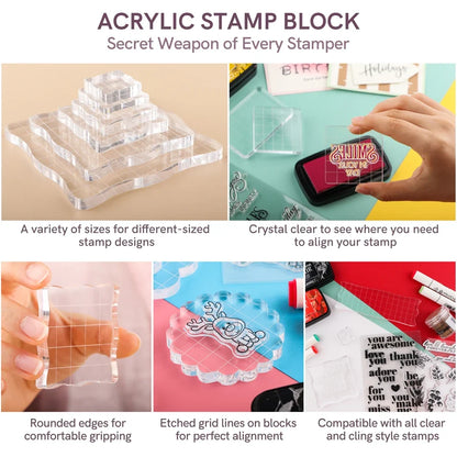 Clear Acrylic Stamp Block Kit - Assorted Grid Line Blocks for Scrapbooking & Card Making