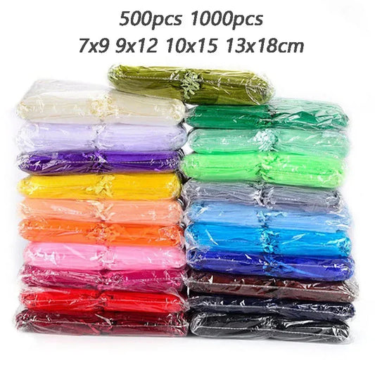 Organza Drawstring Gift Bags - 500/1000pcs Jewelry Pouches for Wedding Party Valentine Easter Packaging