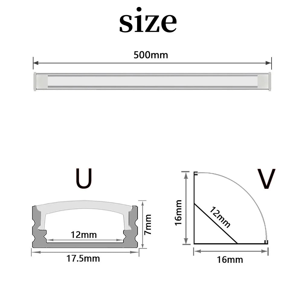 LED Aluminum Profile Channel - Black U/V Shape Housing Cover for 8-12mm Light Strips