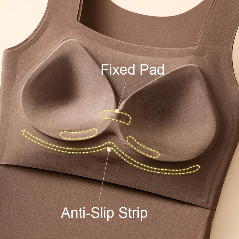 Women’s Plus Size Thermal Vest with Built-In Bra - Seamless Square Neck Skin-Friendly Shaping Tank Top