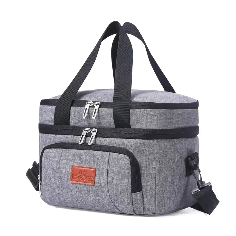 Multifunctional Double-Layer Tote Cooler Bag – Large Capacity Travel and Picnic Lunch Box with Shoulder Strap for Men and Women