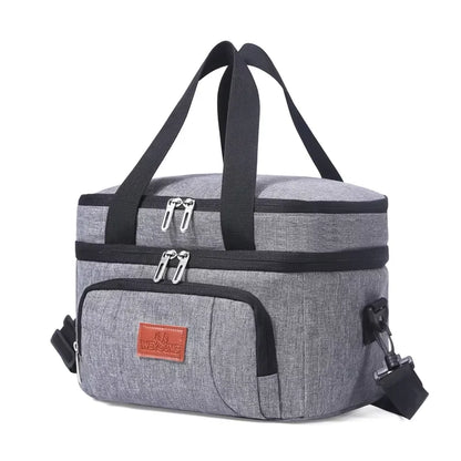 Multifunctional Double-Layer Tote Cooler Bag – Large Capacity Travel and Picnic Lunch Box with Shoulder Strap for Men and Women