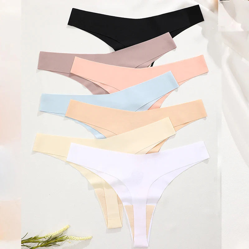 FINETOO 6PCS Seamless Ice Silk Thongs for Women – Breathable T-Back Crotch Briefs, Sexy Solid Tanga Lingerie in 10 Colors