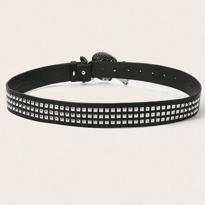 Gothic Skull Rhinestone Buckle Belt - Punk Rivet Hip-Hop Rock Y2K Fashion Accessory for Men & Women
