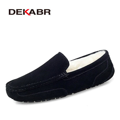 DEKABR Men's Leather Loafers - Warm Soft Slip-On Business & Driving Shoes