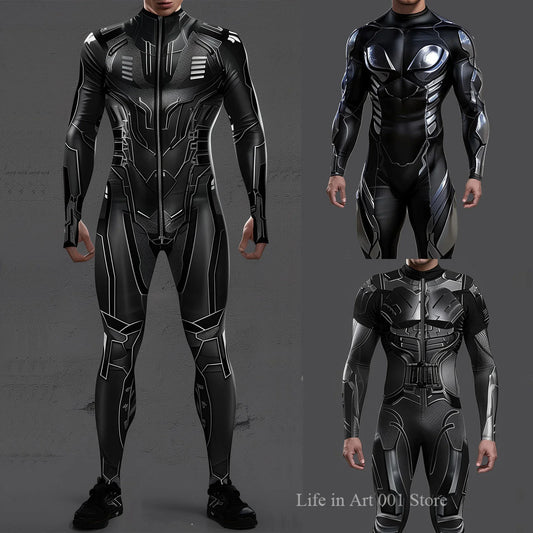 Cyberpunk Mechanical Armor Jumpsuit - Futuristic Steampunk Fighter Cosplay Bodysuit for Halloween & Costume Parties