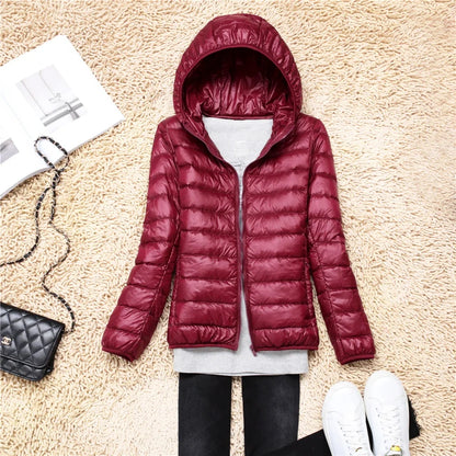 Women’s Lightweight Puffer Jacket - Hooded Packable Down Coat Plus Size 5XL-7XL Spring Autumn Outerwear