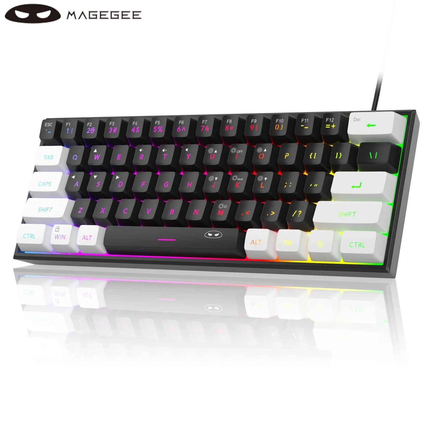 MageGee TS91 60% Compact Wired Keyboard – 61 Key RGB Backlit Portable Membrane Keyboard for Windows PC