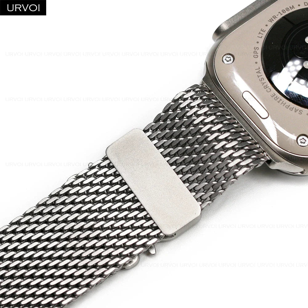 URVOI Stainless Steel Mesh Band for Apple Watch Ultra 2/1, Series 10/9 – 316L Secure Parachute Buckle, 46/49mm