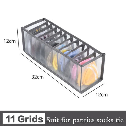 6/7/11-Grid Foldable Underwear & Socks Organizer — Breathable Mesh Clothes Storage Box with Dividers for Wardrobe