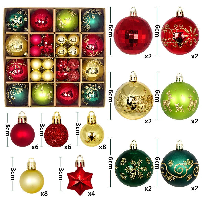 Christmas Ball Ornament Set – Large Xmas Tree Hanging Pendants with Snowflake Design for Home Decor & 2025 New Year Party Gifts