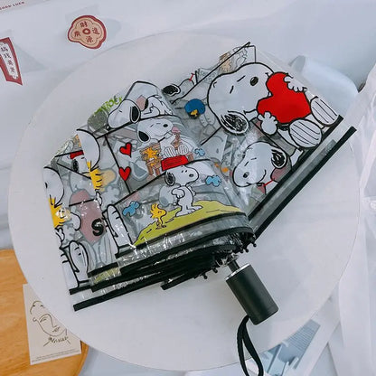 Snoopy Woodstock Folding Umbrella - Transparent Automatic Cartoon 3-Fold Rain Umbrella Gift