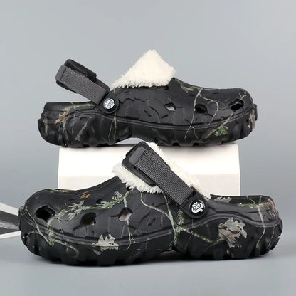 Winter Men’s Garden Clogs – Plush Fur Slippers & Fluffy Outdoor Slides for Couples
