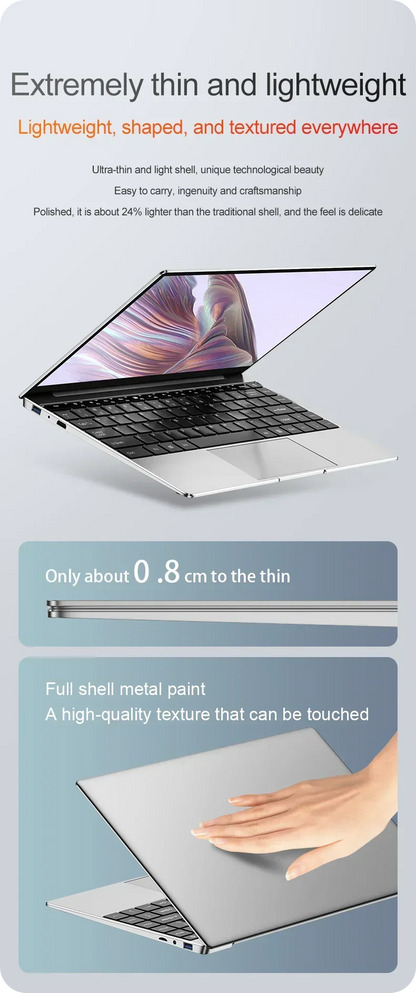 14.1" Ultra-Slim Laptop — Intel N3700 | 16GB RAM | 2TB SSD | FHD 1920x1080 Display | Windows 11 Pro Notebook for Gaming & Office
