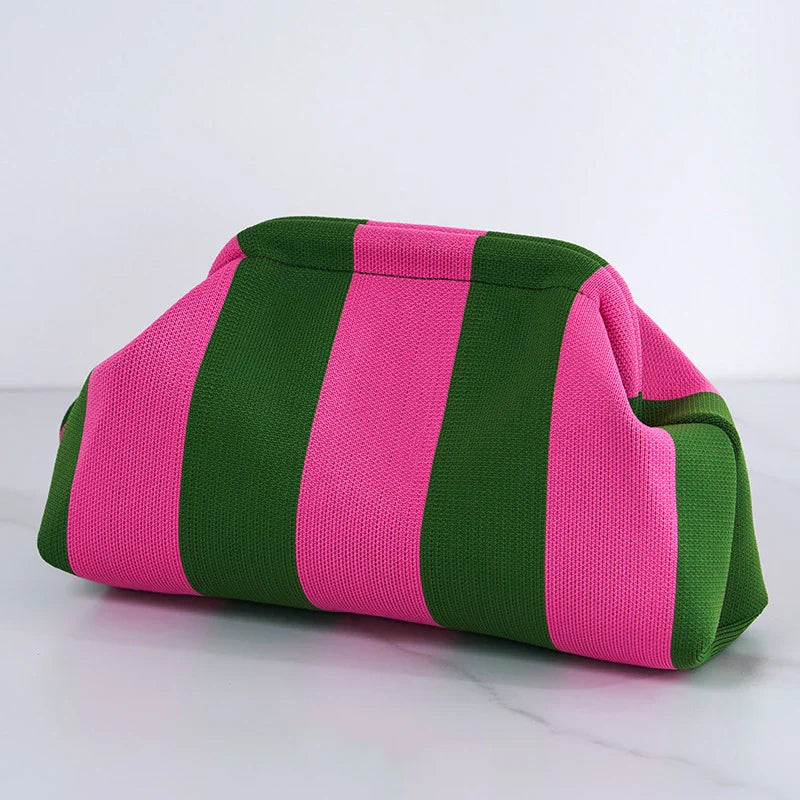 Summer Woven Crochet Clutch Bag – Women’s Cute Ruched Cloud Handbag, Casual Colorblock Purse