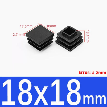 Black Square Tube End Caps - Plastic Blanking Plugs for Furniture, Tables & Chairs 10-100mm