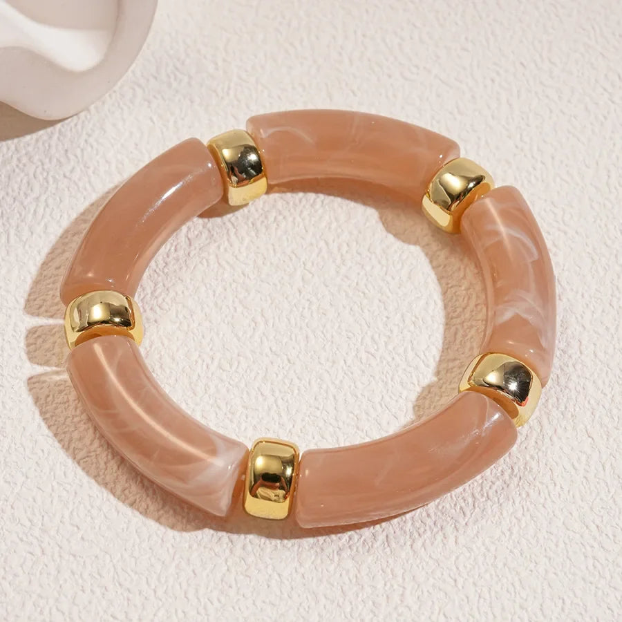 Leopard Print Bamboo Tube Acrylic Bracelets - Retro Stretch Beaded Bangles for Women & Men, Stackable Jewelry Gift