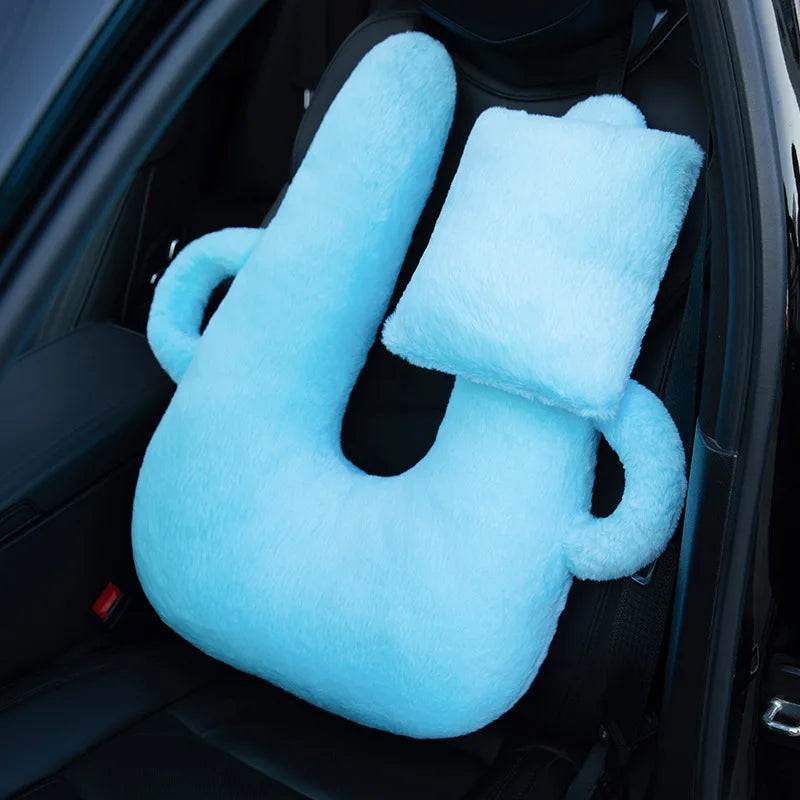 U-Shaped Multifunctional Car Pillow – Plush Travel Neck Pillow with Removable Sleeve