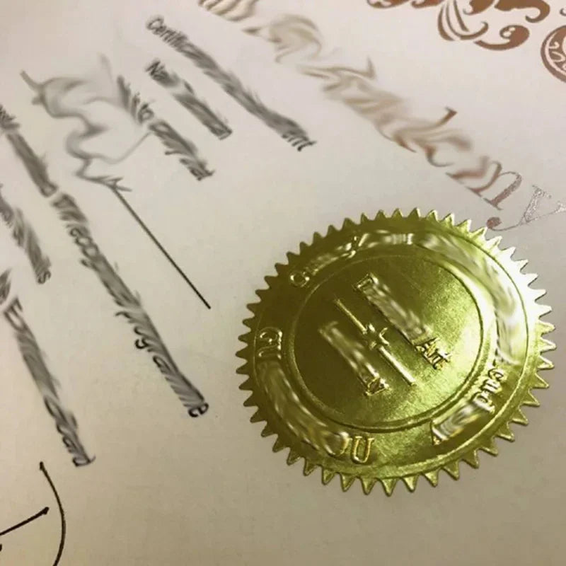100PCS 45mm Gold Foil Embossed Stickers – Serrated Seal Labels for Diplomas, Awards & Certificates