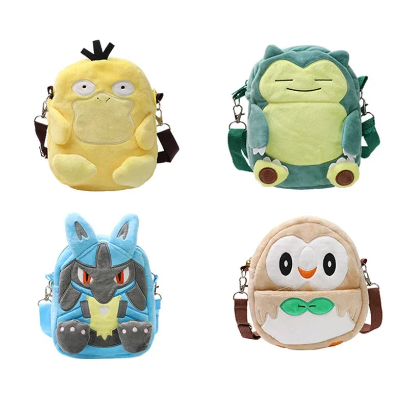 Pokemon Plush Backpack – Pikachu, Gengar, Mimikyu, Snorlax, Rowlet, Psyduck, Lucario, Charmander Anime Shoulder Bag & Doll Toy