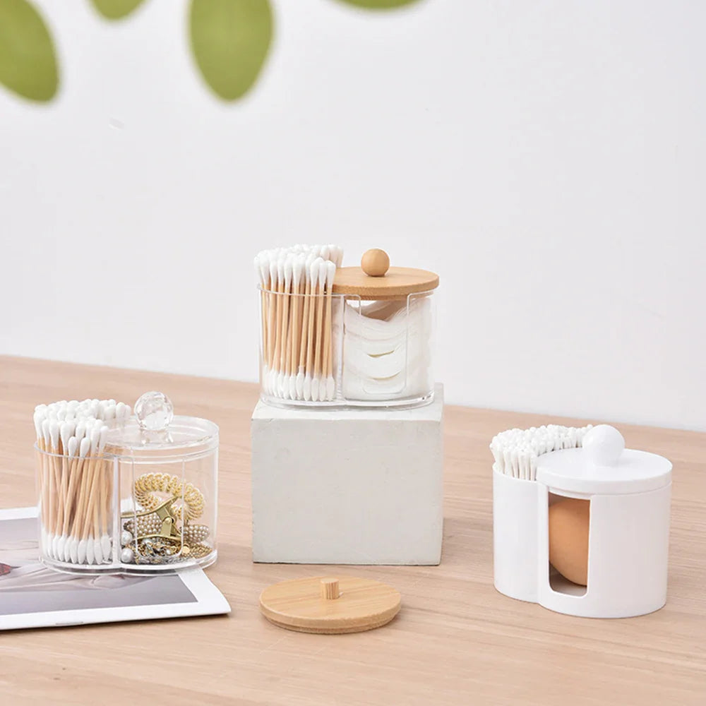 Cotton Round Pad & Powder Puff Holder – Dustproof Portable Makeup Organizer Box for Home, Durable Bathroom Storage Jar