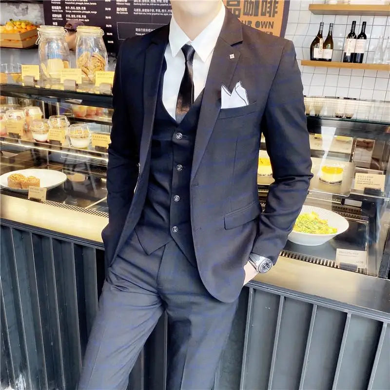 Men’s British Style 3-Piece Suit Set - Slim Fit Vest & Trousers Formal Banquet Fashion Ensemble
