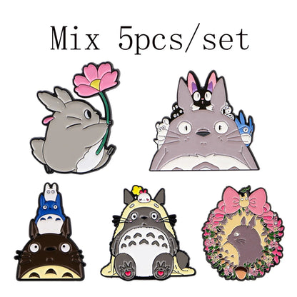Grey Cat Enamel Pins 1-5PCS Set - Classic Anime Brooches for Backpacks, Bags & Fan Gifts