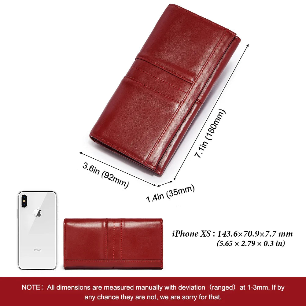 Women’s Genuine Leather Clutch Wallet – RFID Blocking Phone Purse with Zipper Pocket & Card Holder
