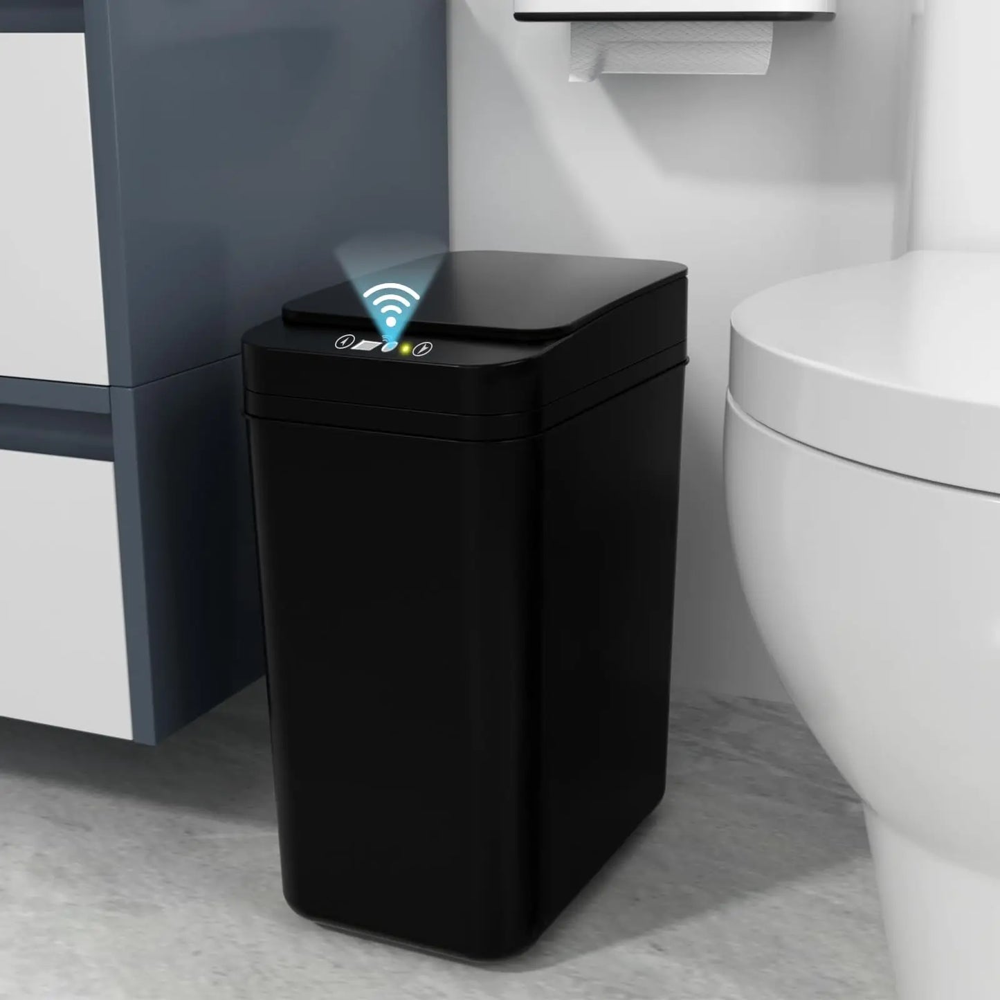Touchless Automatic Bathroom Trash Can – Slim Motion Sensor Smart Garbage Bin with Lid for Bedroom, Office & Living Room