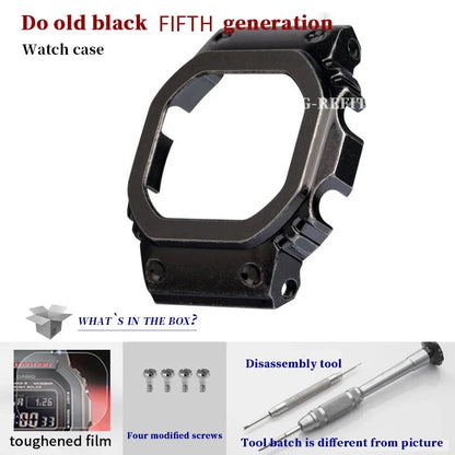 G-Refit V6.0 DW5600 Metal Bezel Kit - Stainless Steel Watch Band Strap & Case Accessories with Tools for GWB5600/GWM5610