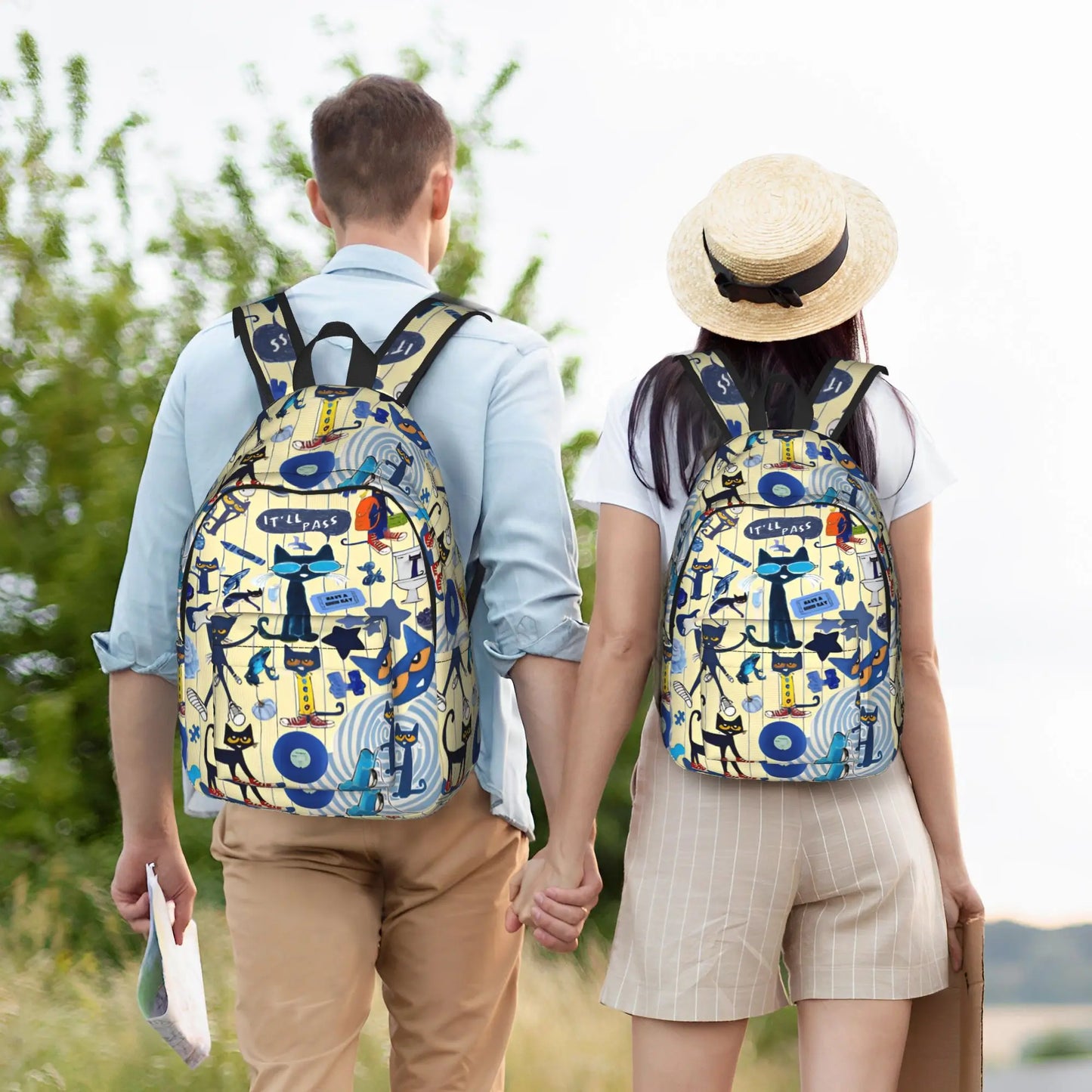 Pete The Cat Casual Backpack - Cartoon Student Laptop Shoulder Bag With Pocket For Men And Women