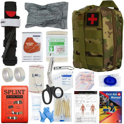 Tactical IFAK First Aid Kit - MOLLE Survival Pouch with 18-Piece EMT Emergency Supplies for Camping Outdoors