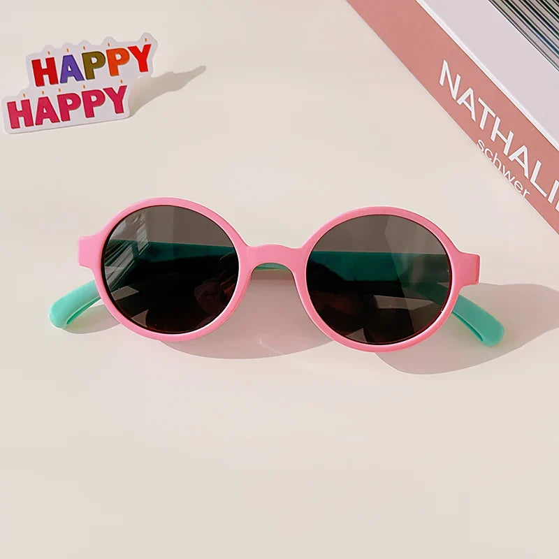 2023 Kids Checker Panel Round Sunglasses – Cute UV400 Sun Protection for Baby Girls & Children Outdoor Wear