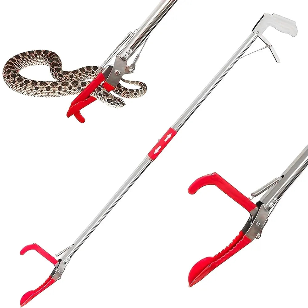 1.5M Foldable Snake Tongs - Stainless Steel Reptile Grabber Tool with Wide Jaw Catcher Hook for Snake Handling