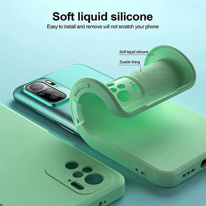 Square Liquid Silicone Phone Case for Xiaomi Redmi Note 10 Pro Max / 10S / 10T 5G Soft Shockproof Protective Cover