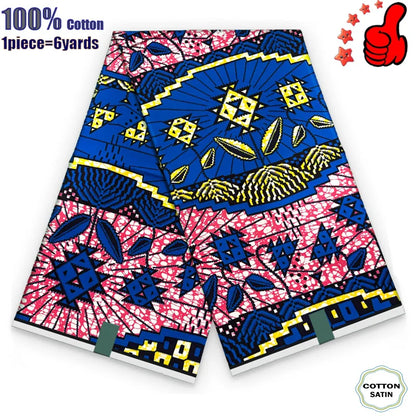 African Real Wax Print Fabric - 100% Cotton Ghana Nigeria Style Ankara Batik Sewing Material