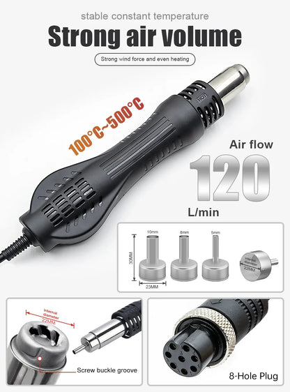JCD 8586D 2-in-1 750W Soldering Station with Hot Air Gun – LCD Digital Display Electric Soldering Iron for SMD Welding & Rework